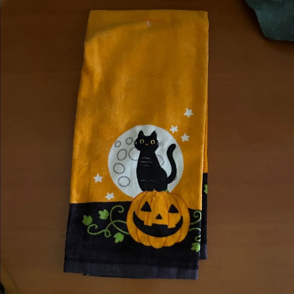 Halloween Cat and Pumpkin Kitchen Towel